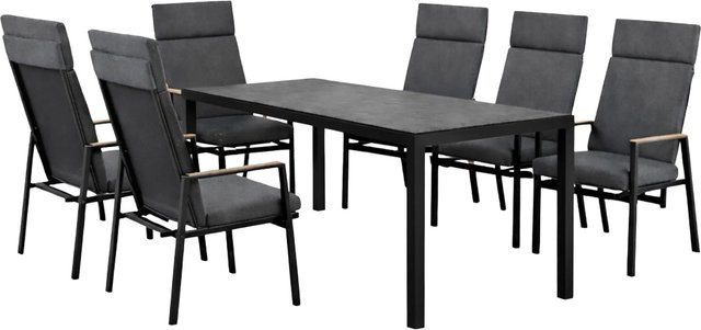 Greemotion Gartenmöbel-Set Bern 7-teilig aus Aluminium mit Glaskeramik-Tisch in Anthrazit - Bild 1