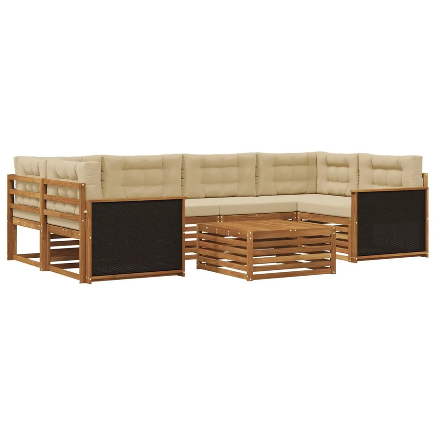 vidaXL Outdoor-Sofagarnitur L-Form aus Akazienholz mit 7 Kissen in Natur und Beige - Bild 2