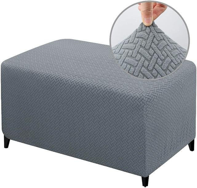 Coolazy Jacquard-Ottoman-Bezug für Hocker und Fußhocker, dehnbar und waschbar, Grau, XLarge - Bild 1