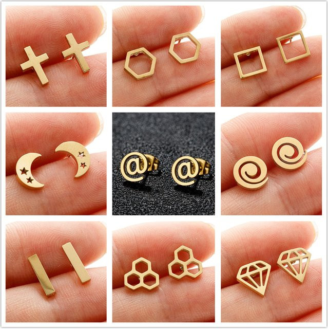 oly2u Ohrstecker Edelstahl, Gold, Damen, Kreuz, geometrische Form - Bild 1