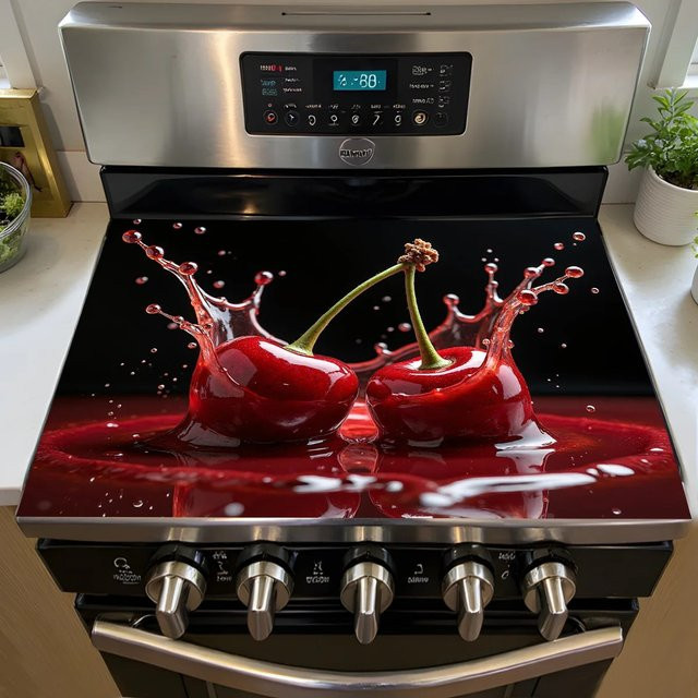 VIKAMA Kochfeldabdeckung Cherry Splash in Rot, hitzebeständig mit Kirschdesign für elektrische Kochfelder - Bild 1