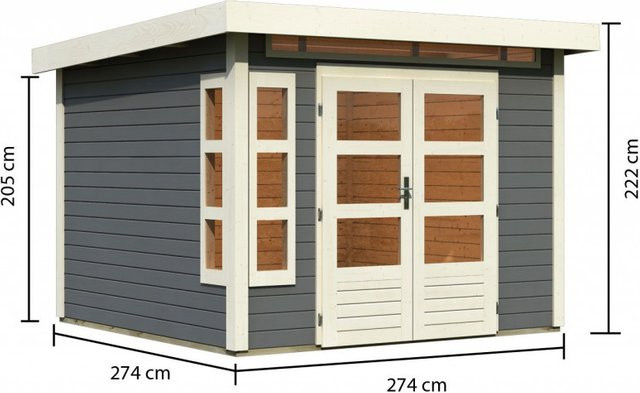 Gartenhaus Karibu Kastorf 6 aus nordischer Fichte in Terragrau, B/T/H: 274 x 274 x 222 cm - Bild 1
