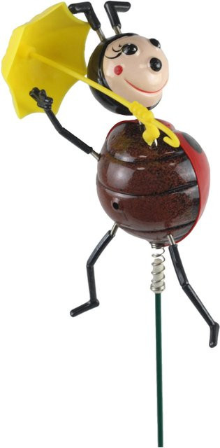 Deko-Gartenstecker Marienkäfer mit Schirm aus Kunststoff, Höhe: 55 cm - Bild 1