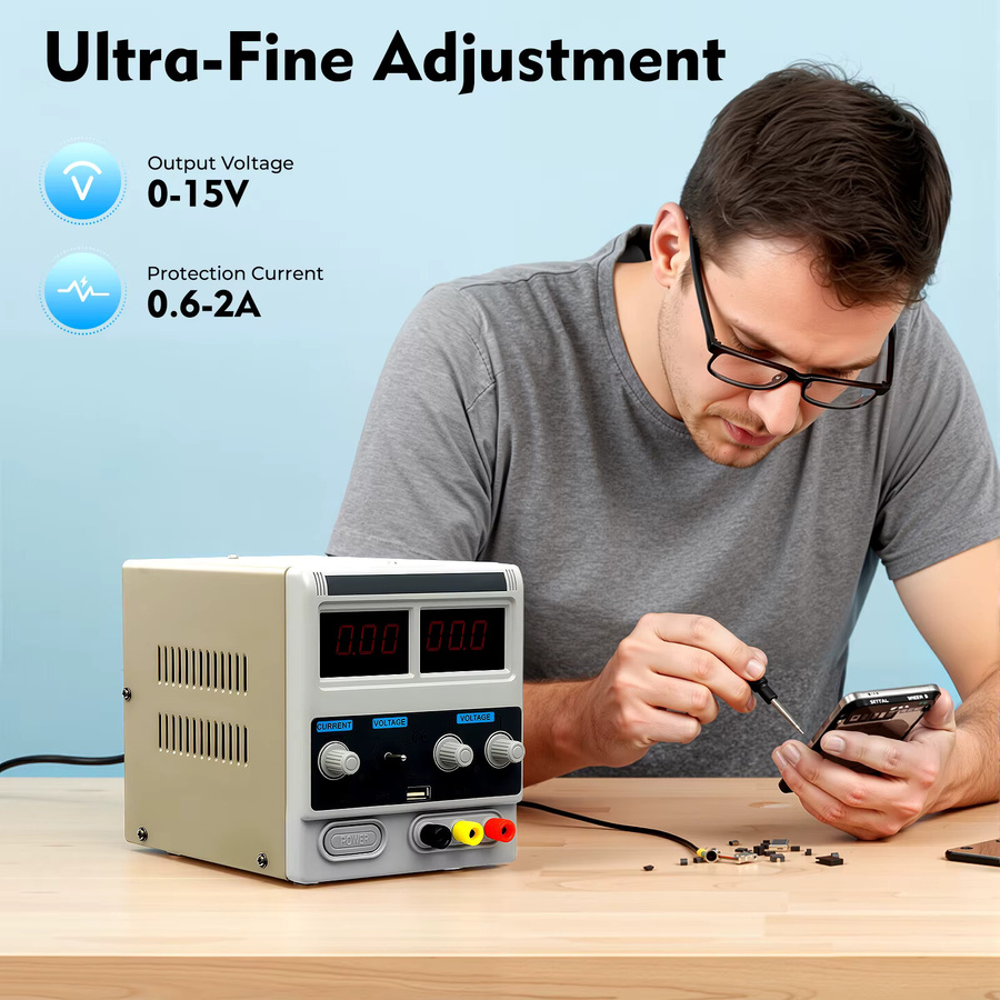 Bymaocar Spannungsstabilisator-Netzteil 50W 220V-240V in Grau mit LED-Anzeige und einstellbarer Spannung für Labor, Schule und Produktion - Bild 2