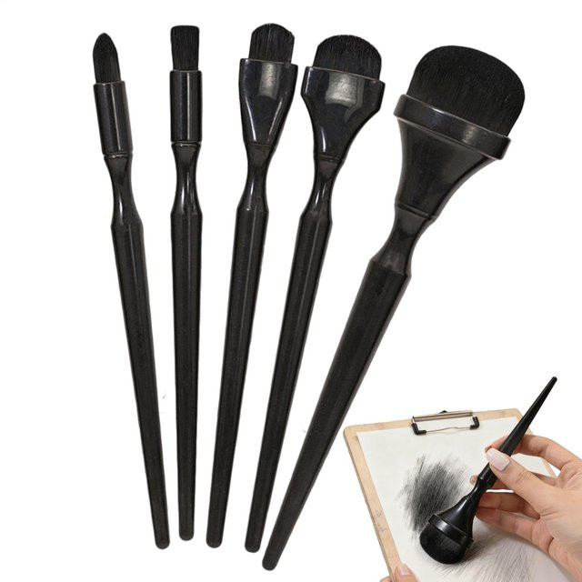 5-teiliges Mischpinsel-Set in Schwarz für Kohlezeichnungen, Pastellmalerei, Vergoldung und Tuschemalerei - Bild 1