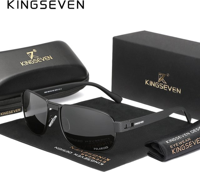 KINGSEVEN Sonnenbrille, Rechteck, Vollrand, Schwarz, Männer, polarisiert - Bild 1