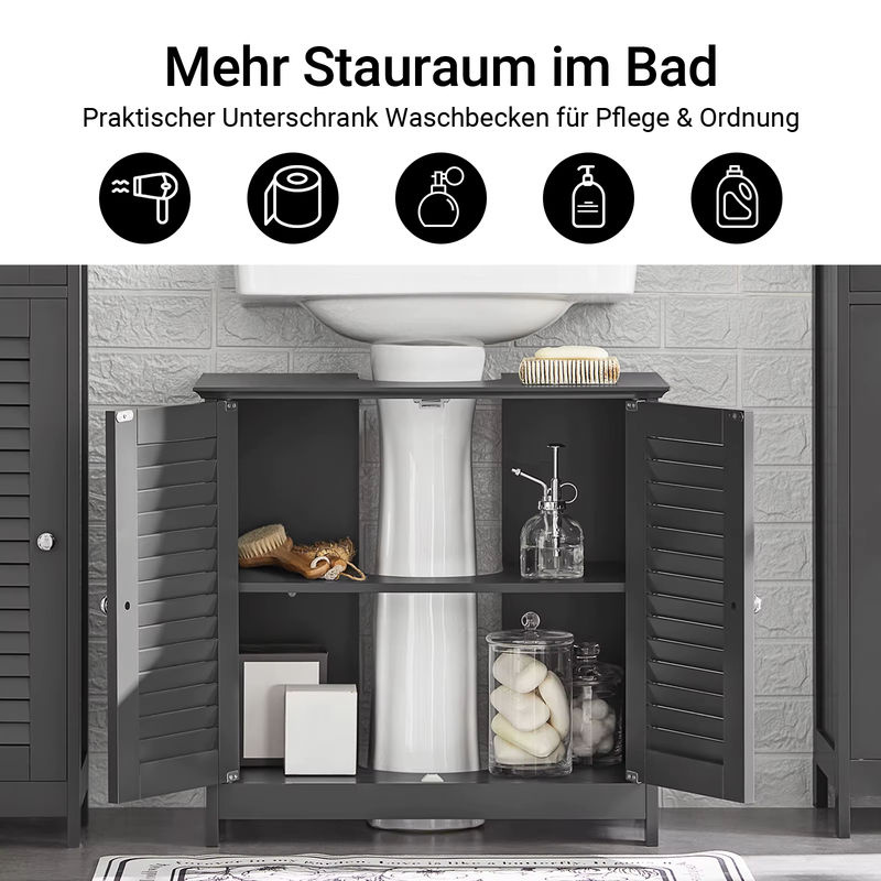 SoBuy Waschbeckenunterschrank FRG237-II mit 2 Lamellentüren in Dunkelgrau, B/T/H: 60 x 35 x 58 cm - Bild 5