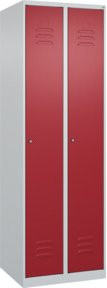 C+P Spind Classic PLUS Garderobenschrank mit 2 Abteilen, Höhe: 185 cm, Breite: 60 cm, Tiefe: 50 cm, Zylinderschloss, 4 Garderobenhaken und Soft-Close-Türen, Farbe: Lichtgrau/Rubinrot - Bild 1