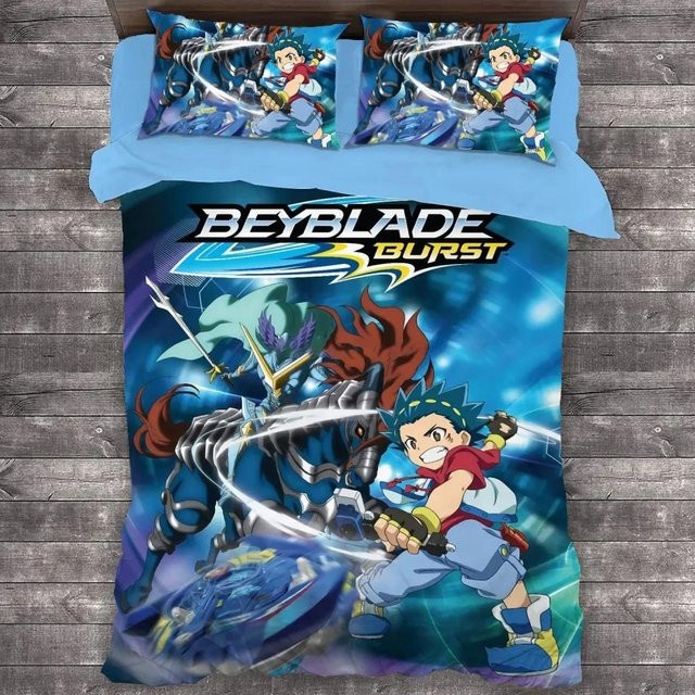 Anime Beyblade Burst Bettwäsche-Set aus Mikrofaser in Blau mit Bettbezug und Kissenbezug, B/H: 172 x 218 cm - Bild 1