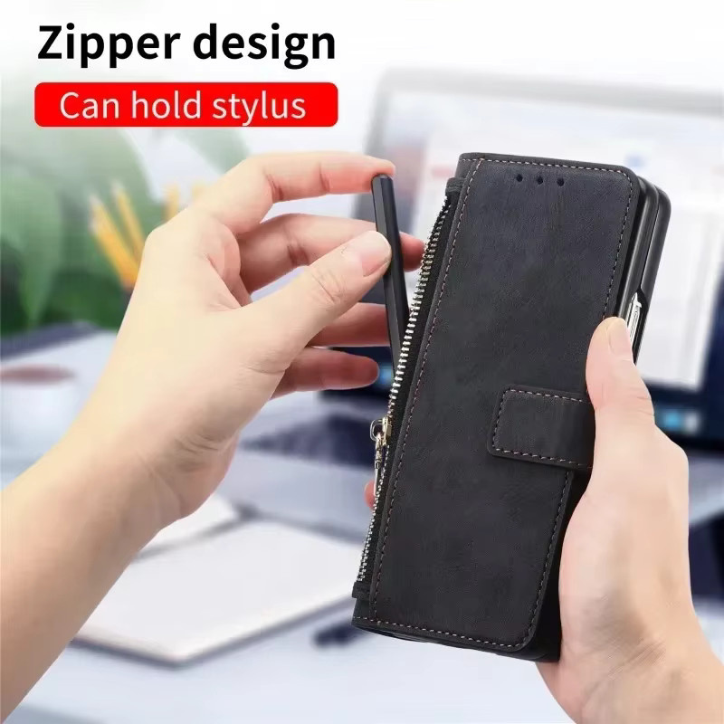 Samsung Galaxy Z Fold Kartenhalter Flip PU-Lederhülle in Pink, Magnetische 2-in-1 Brieftaschen-Handyhülle mit Vollschutz - Bild 4