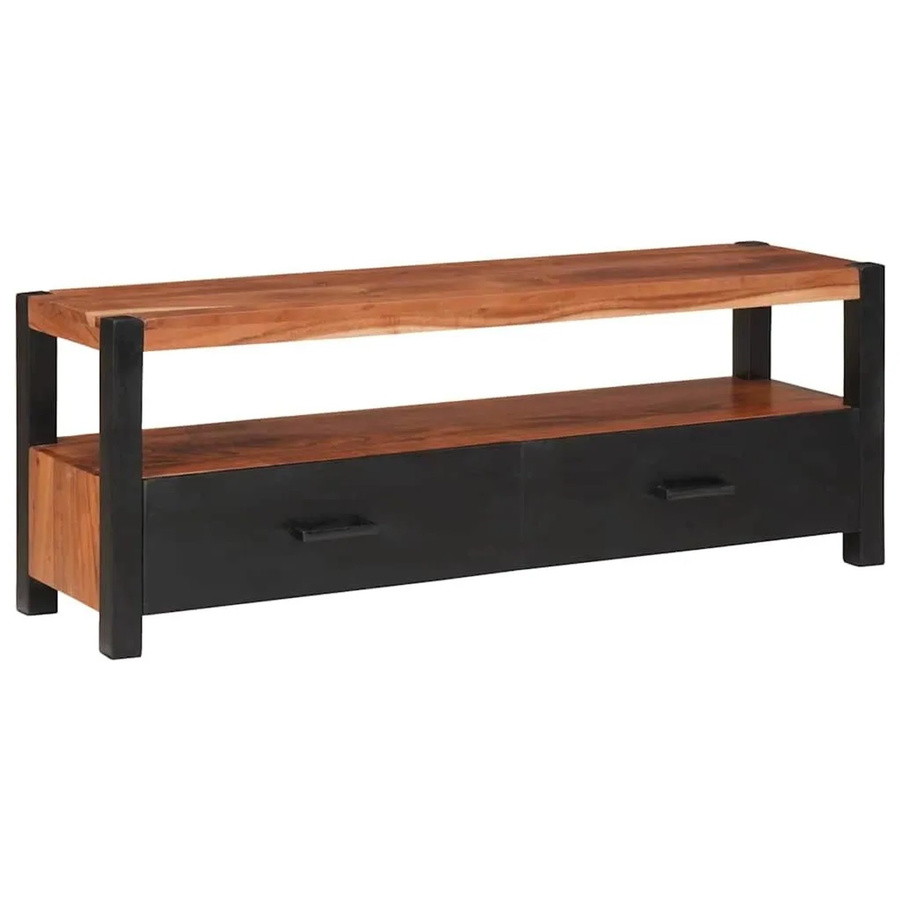 vidaXL Medienmöbel aus Massivholz Akazie mit Regal in Braun und Schwarz, B/T/H: 110 x 30 x 40 cm - Bild 2