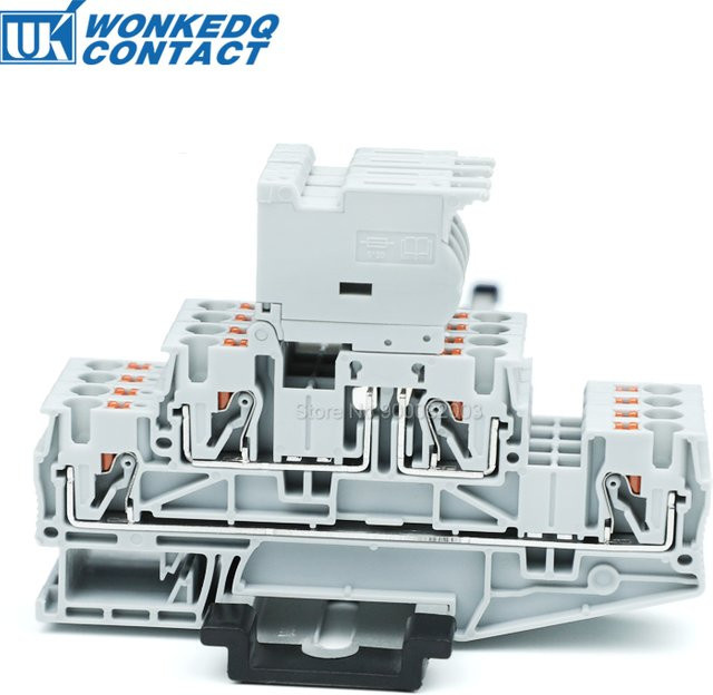 WONKEDQ PTTB4-HESI Doppel-Ebenen Sicherungshalter Klemmenblock für DIN-Rail, 5er-Set, Grau, 4mm², 5x20mm Sicherung, 24V/220V - Bild 1