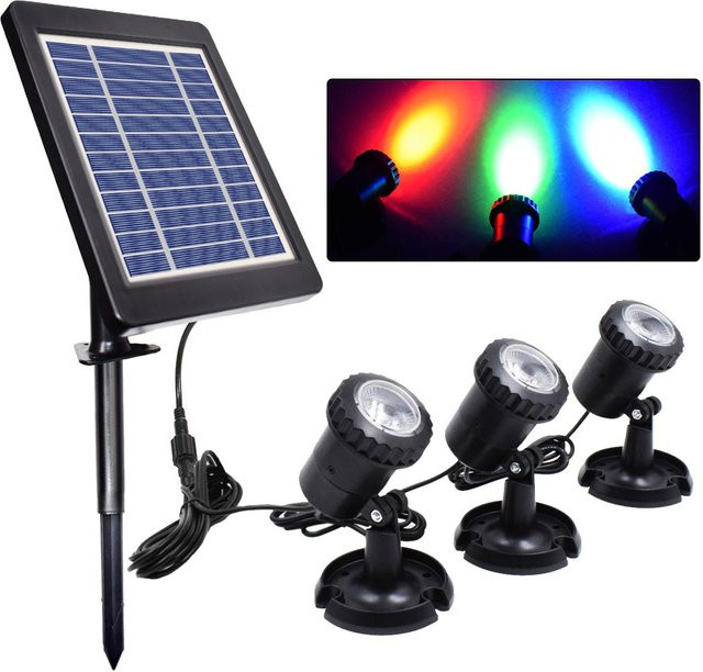 TOMTOP JMS LED Solar Strahler wasserdicht mit RGB Farbmodus und Warmweiß für Garten, Teich und Pool, schwarz - Bild 1