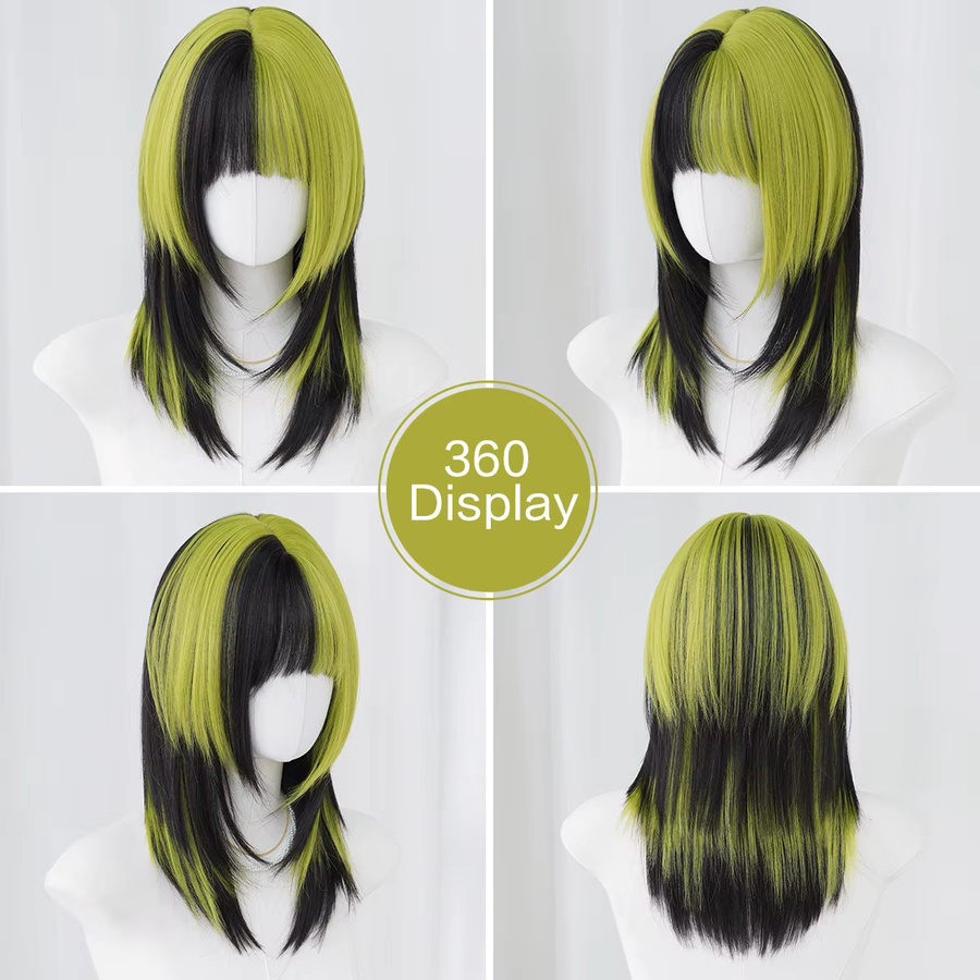 7JHH WIGS Perücke, schulterlang, glatt, schwarz-grün Ombre, Damen - Bild 3
