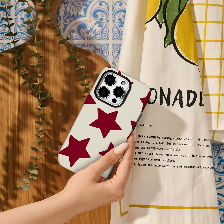 Potdemiel Handyhülle mit Herz-Design in Creme-Rot für iPhone Modelle, doppelschichtige Rückabdeckung - Bild 1