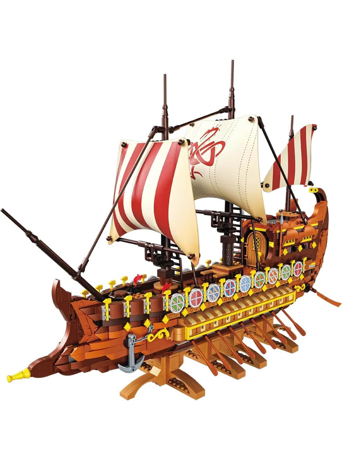 AMAZINGBLOKS Wikinger-Langschiff-Bausatz mit 2073 Teilen, Mehrfarbiges Kriegspiratenschiff-Modell aus Kunststoff als kreatives DIY-Spielzeug - Bild 5