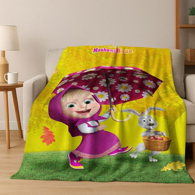 MINISO Mascha und Bär 3D Cartoon Flanelldecke aus Polyester, weiche warme Überwurfdecke für Kinder, Mehrfarbig - Bild 1