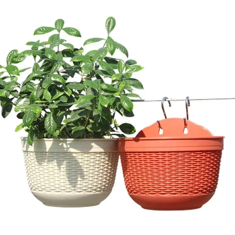 Beiger Wandhängender Blumentopf in Rattan-Optik für Garten, Hof und Balkon - Bild 3