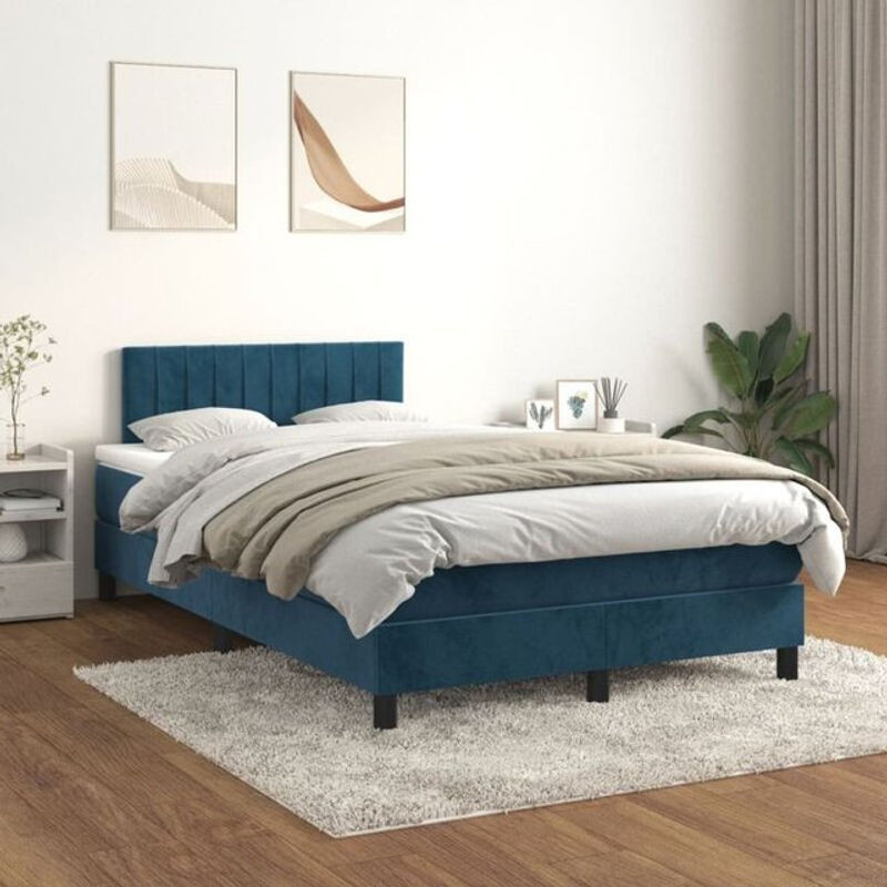 Vidaxl Boxspringbett mit Matratze aus Samt in Blau, B/T/H: 120 x 200 x 78 cm - Bild 1