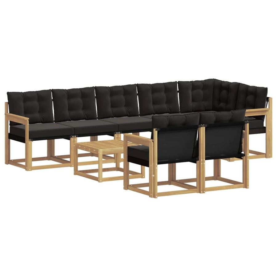 vidaXL Outdoor-Sofagarnitur 9-tlg. in L-Form mit Kissen und Couchtisch, Akazienholz und Textilene, Weiß und Schwarz - Bild 2