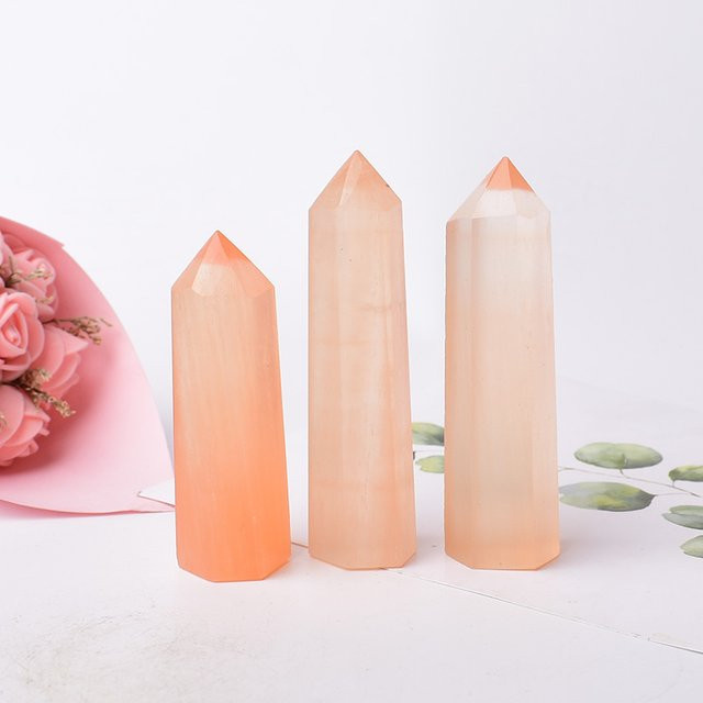 RYCRYSTAL Roter Selenit Quarz Kristall Punkt als sechseckiges Prisma und Obelisk zur Chakra-Heilung - Bild 1