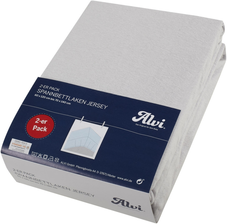 Alvi 2er Pack Spannbettlaken Jersey für Babys, Farbe Silber/Grau, B/T: 70 x 140 cm - Bild 1