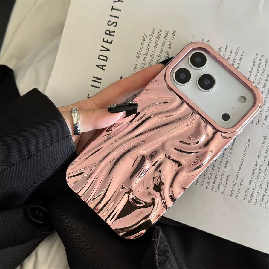 Goldene 3D Water Ripple Schutzhülle für Apple iPhone 17 Air 16E 16 15 14 13 12 11 Pro Max aus galvanisiertem TPU Soft Cover - Bild 3