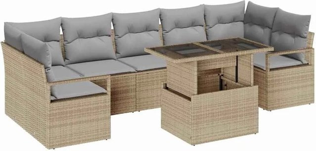 vidaXL Garten-Sofa-Set 8-tlg. aus Poly-Rattan in Beige-Grau mit Kissen und Tisch, L-Form - Bild 1