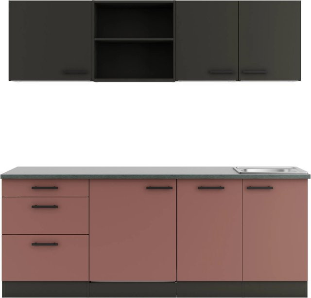 OPTIFIT Küchenzeile Madrid420/Nizza407 in Anthrazit und Rostrot, Breite: 210 cm - Bild 1