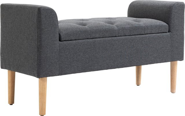 HOMCOM Bank mit Stauraumtruhe im Chesterfield-Design, gepolsterte Sitzfläche mit geschwungenen Armlehnen und konischen Gummiholzbeinen, Leinenoptik, Grau, Aosom - Bild 1