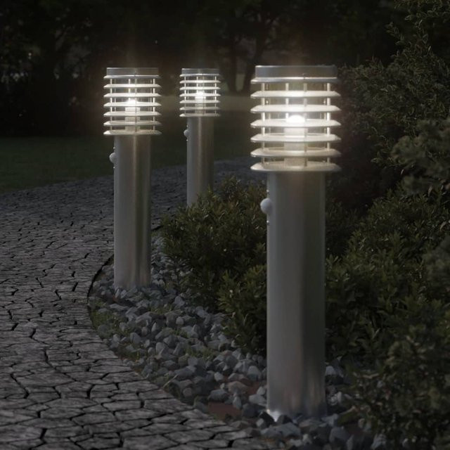 vidaXL Gartenleuchte mit Bewegungsmelder aus Edelstahl in Silber, Höhe: 60 cm - Bild 2