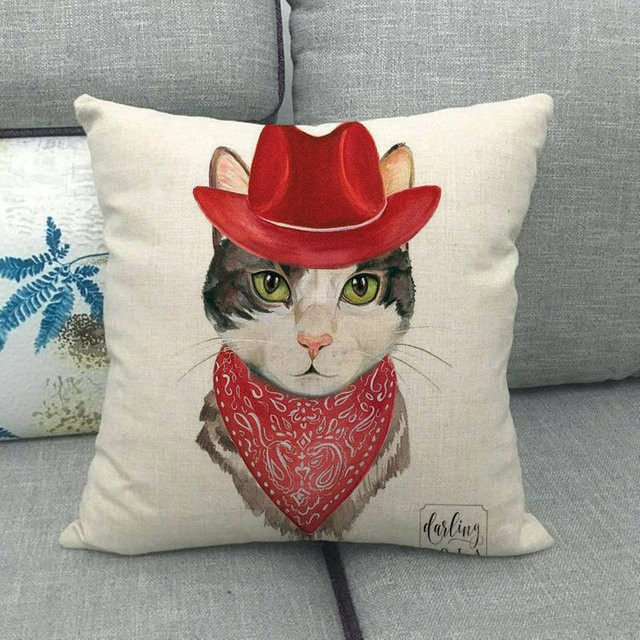 Resplendent Home Kissenbezug mit Cartoon Katze Muster aus Baumwolle und Leinen, Beige, B/H: 45 x 45 cm - Bild 1