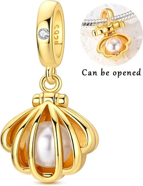 Parmuz Charms Anhänger, 925 Silber, Perle, Gold, Muschelschalen, Damen - Bild 1