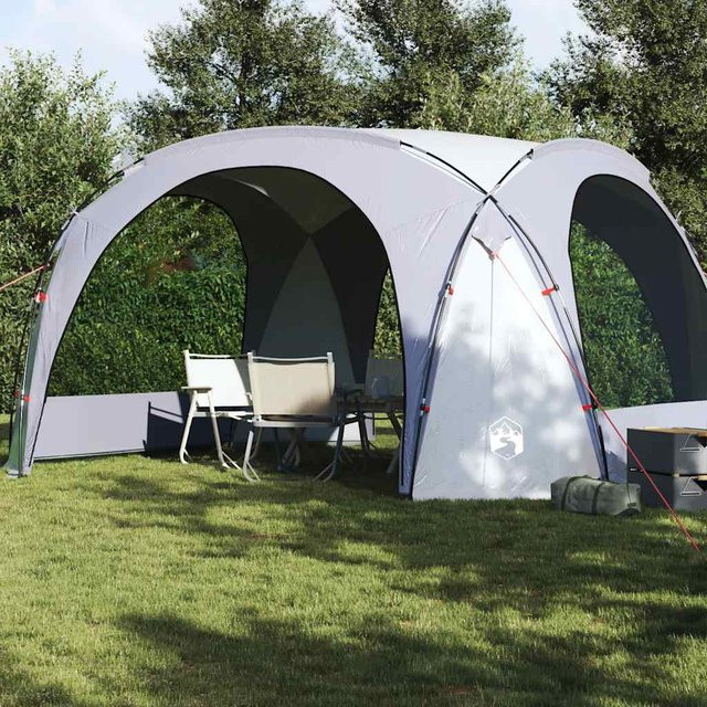 vidaXL Partyzelt Weiß und Grau aus Polyester und Glasfaser mit Netzwänden und Tragetasche B: 455 cm, T: 455 cm, H: 240 cm - Bild 2