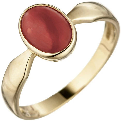 Colfem Ring 333 Gelbgold, Koralle, Damen, Größe 56 - Bild 1