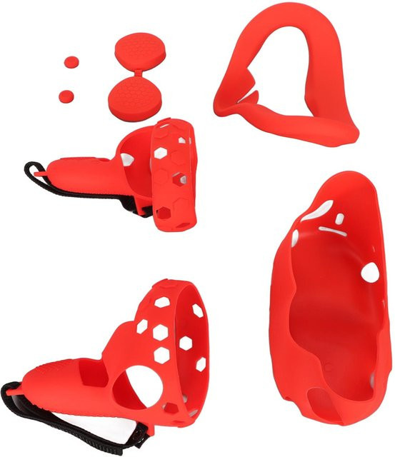 Honor Electronics 5 in 1 Silikonhüllen-Set für Quest 2 in Rot mit Gesichtspolster, Controller-Griffabdeckung und VR-Schalenabdeckung - Bild 1