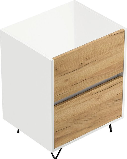 Posseik Nachttisch Industrial mit 2 Schubladen in Weiß Eiche und Soft-Close-Funktion - Bild 1