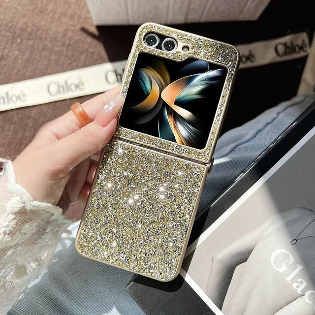 REDAMIGO Handyhülle mit Strass und Glitzer Pailletten für Samsung Galaxy Z Flip 6 5 4 3 5G, Stoßfeste TPU Hülle in Gold - Bild 1