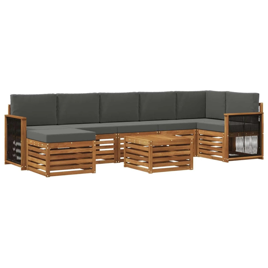 vidaXL Outdoor-Sofagarnitur L-Form aus massivem Akazienholz mit 7 Kissen in Anthrazit und Natur - Bild 2