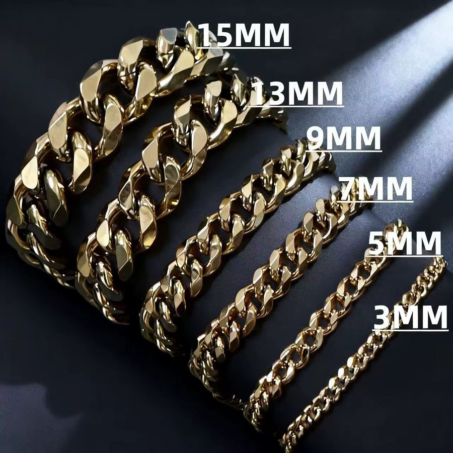 HNSP Edelstahl-Armband, kubische Gliederkette, Goldfarbe, Herren - Bild 2