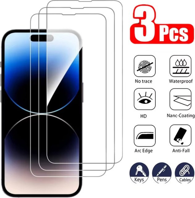 3er-Set gehärtetes Glas Display Schutzfolie für Apple iPhone 15 16 Pro Max 14 13 12 11 XS X XR 13 Mini in Transparent - Bild 1