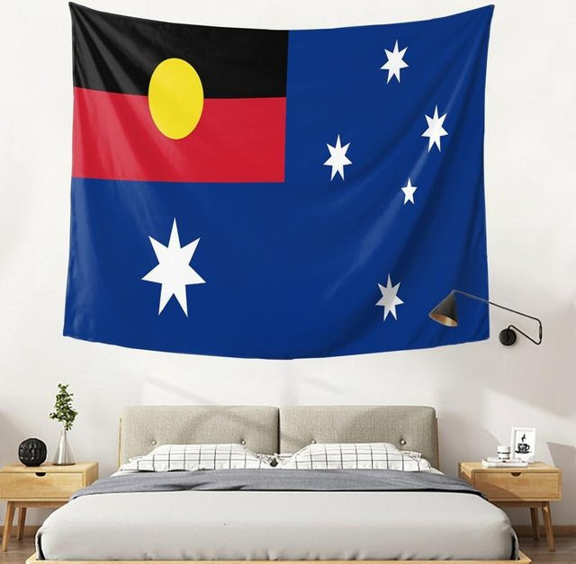 Wandteppich Australien Flagge mit Aborigine-Stern-Design von JMG Household Supplies, Blau, B: 150 cm, H: 90 cm - Bild 1