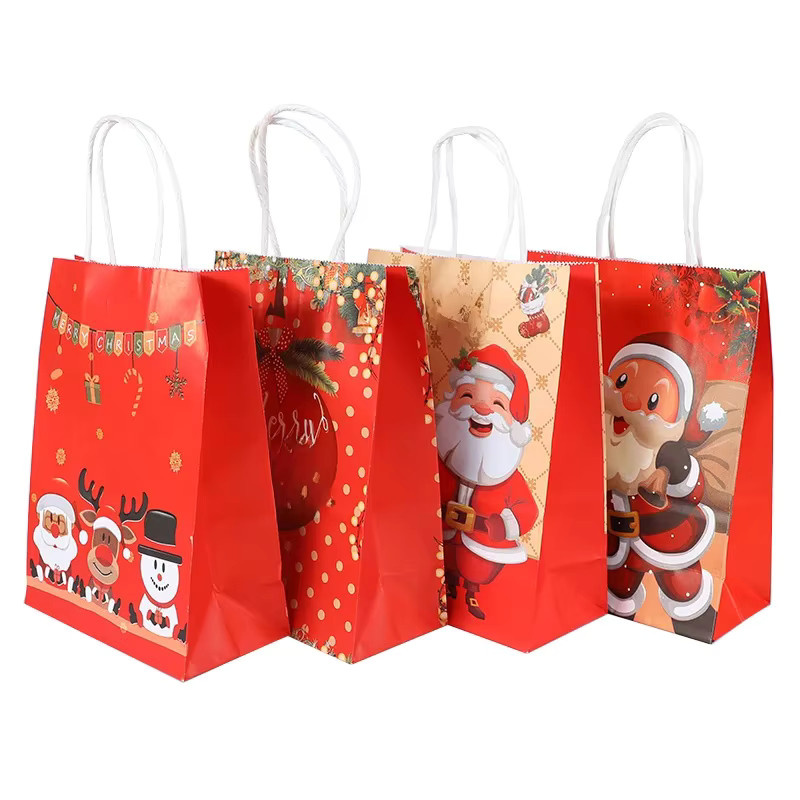 4er-Set ZQNYCY Kraftpapier-Geschenktüten mit Weihnachtsmann und Elch Motiv für Süßigkeiten und Kekse - Bild 3