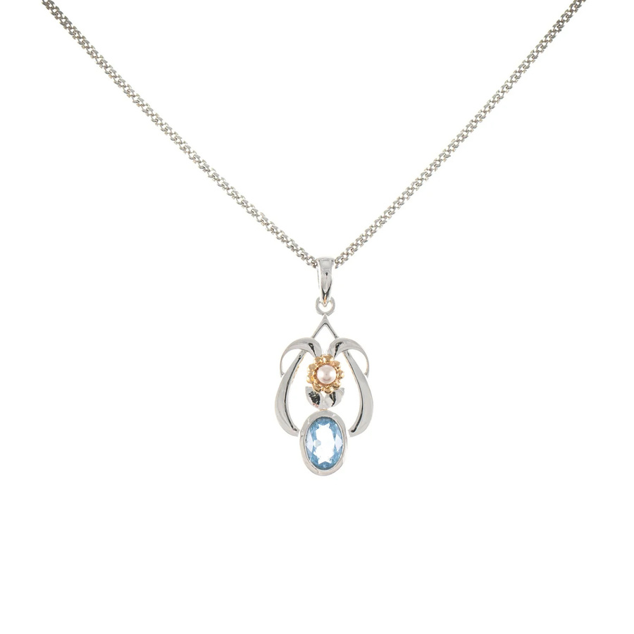 Anhänger mit Kette 925 Silber, teilvergoldet, Zirkonia, Perle - Bild 1