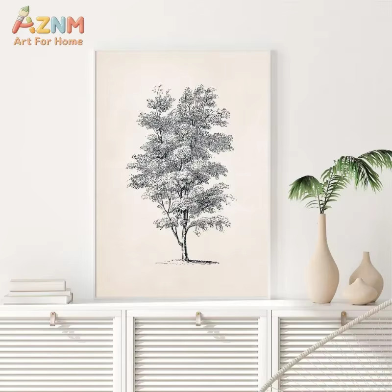 AZNM Wandkunst Leinwand Botanik Minimalistische Vintage Skizze Pflanzenzweig Boho Wanddekoration - Bild 2
