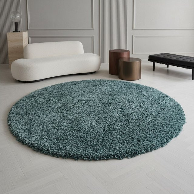 Kadima Design Teppich Hochflor SPREE in Türkis, rund, Durchmesser: 160 cm - Bild 1
