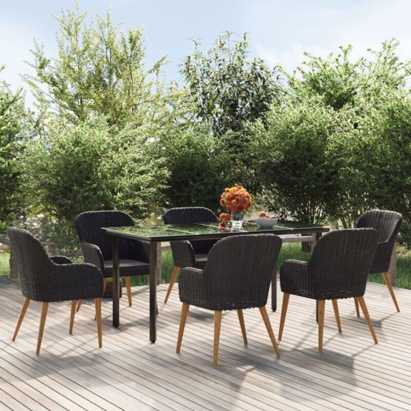 7-tlg. Modernes Gartenmöbel-Set aus Polyrattan und Stahl mit Kissen von vidaxl in Schwarz und Anthrazit - Bild 1