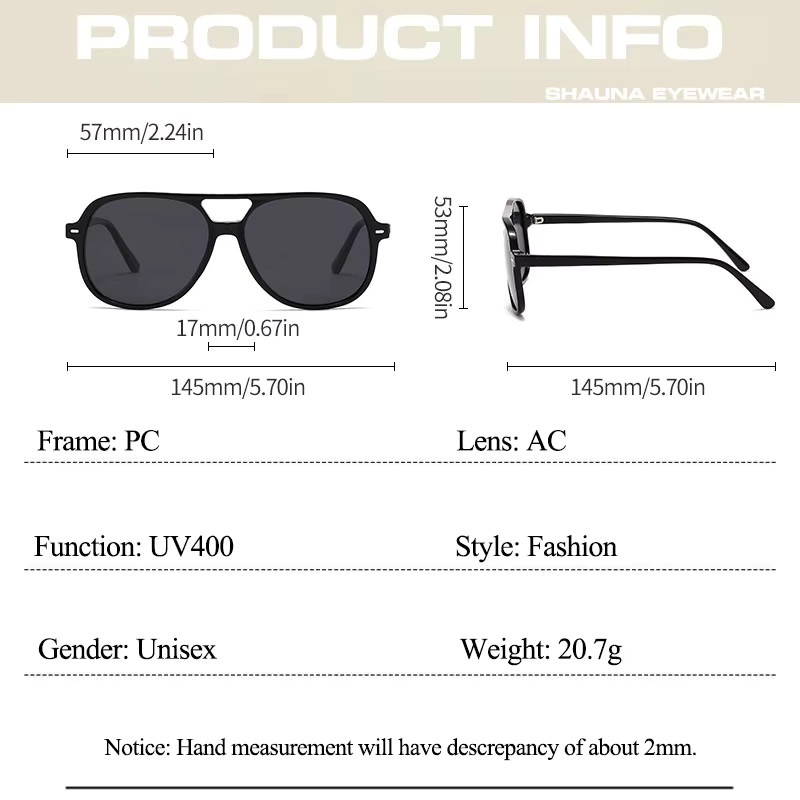 SHAUNA Sonnenbrille Retro, Nieten, Doppelbrücke, Übergroße, Unisex - Bild 5