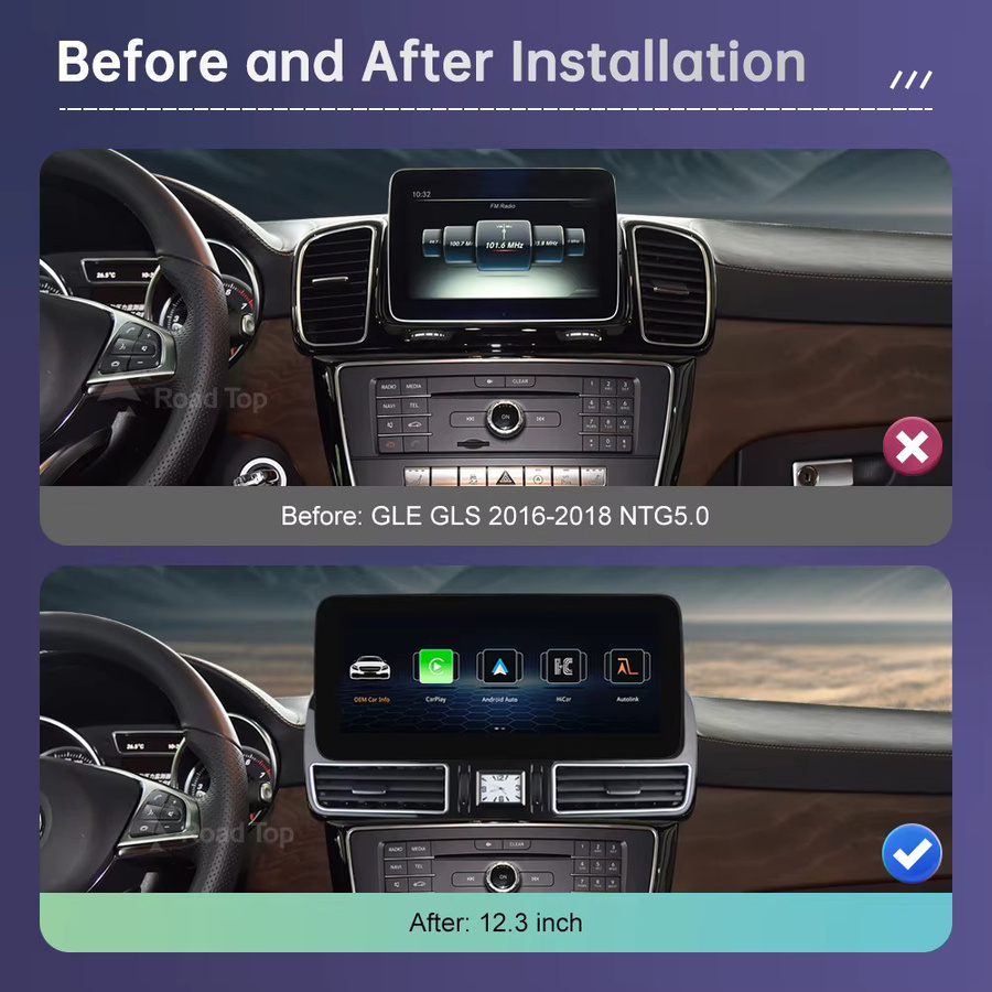 Road Top Linux Touchscreen-Autoradio für Mercedes Benz GLE GLS 2016–2018 mit 12,3 Zoll Display, GPS, Carplay, Android Auto, Airplay Mirroring, Schwarz - Bild 2