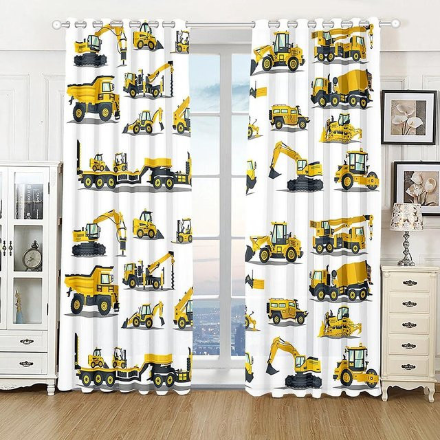 Yiran Furniture Bauernhof Vorhänge mit 3D-Cartoon-Fahrzeugen für Kinderzimmer, 2er-Set, Mehrfarbig, Breite: 60 cm, Höhe: 100 cm - Bild 1